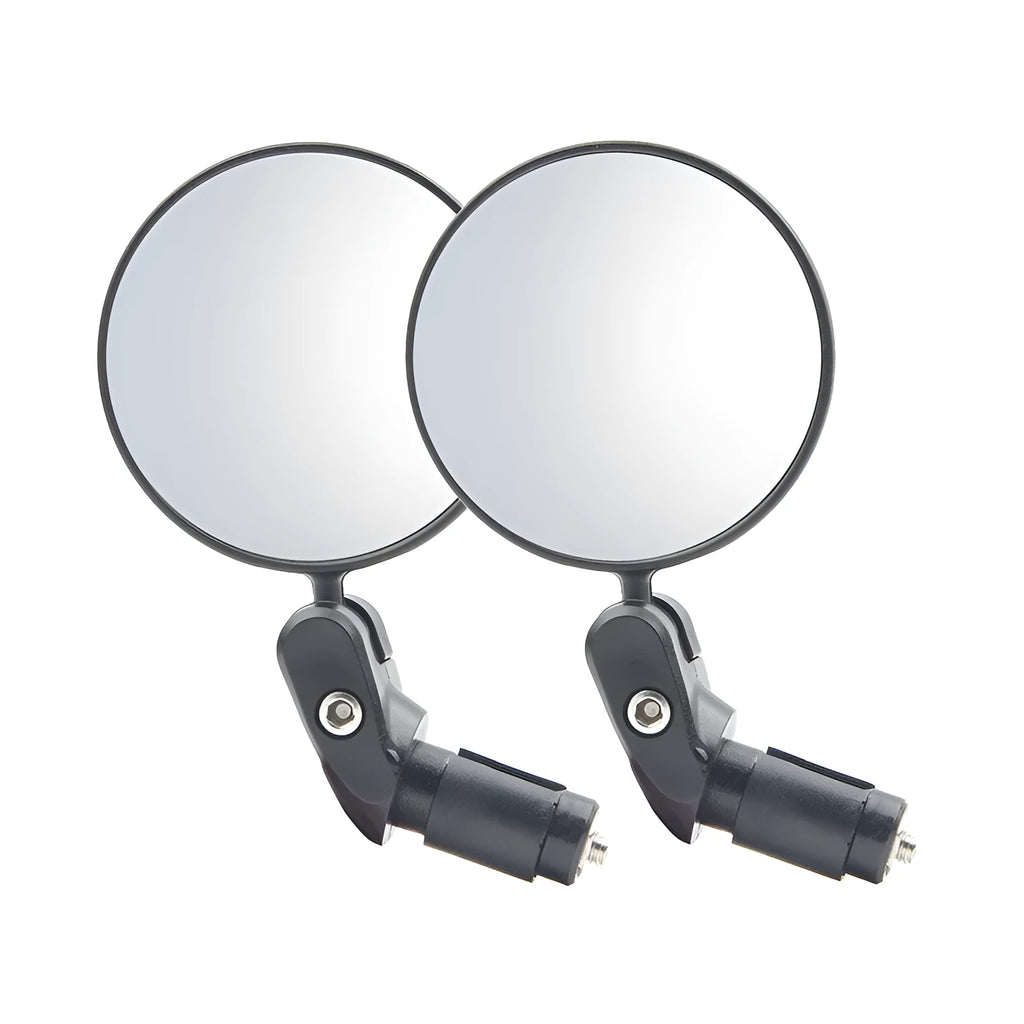 Black foldable convex rearview mirror extended on a table, showing its 7cm diameter and adjustable arm.