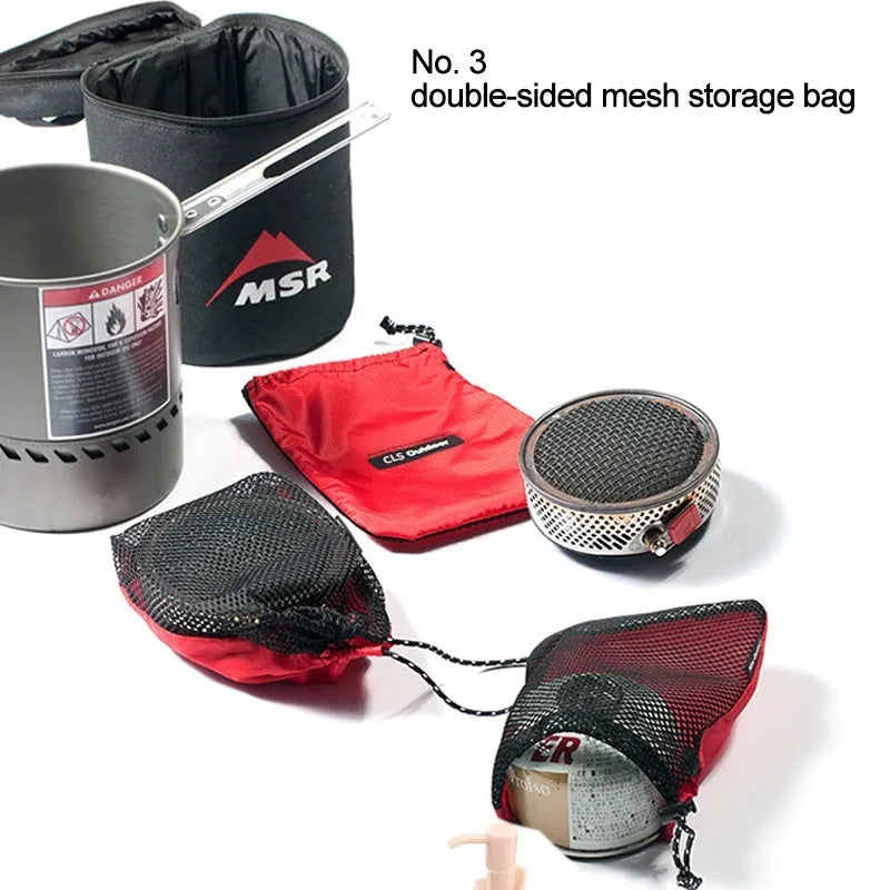 Red 5-piece Oxford cloth travel storage bag set with mesh panels and zipper closures
