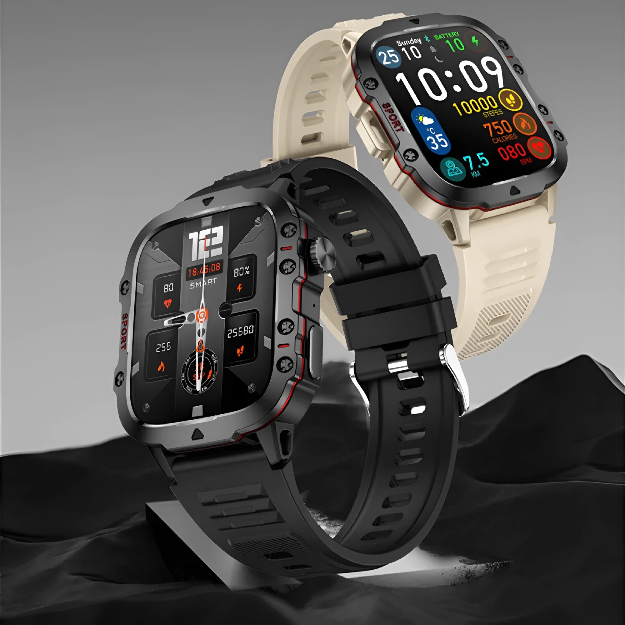 QX11 smart watch in black with zinc alloy case and TFT screen showing heart rate display.