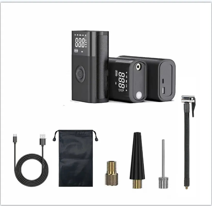 Wireless handheld digital display car air pump with ABS construction and multiple inflation nozzles