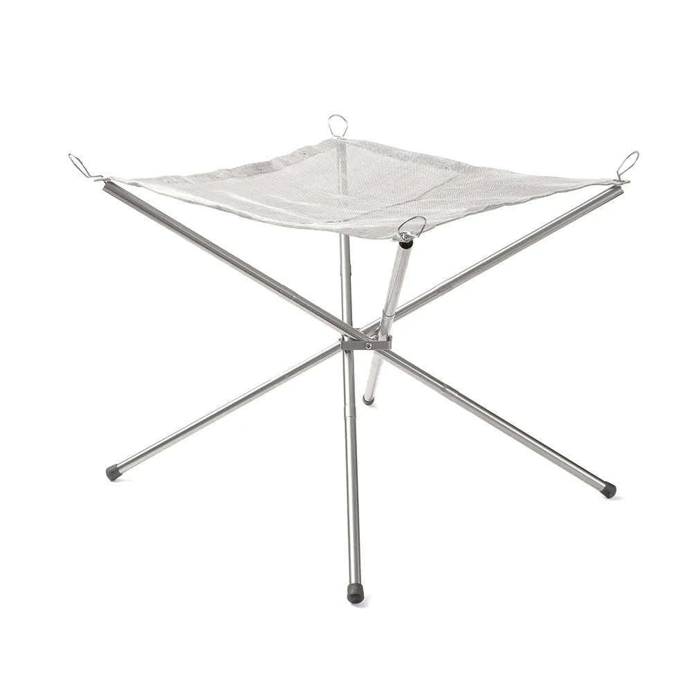 Silver stainless steel barbecue net grill shown in medium and large size options for outdoor use.