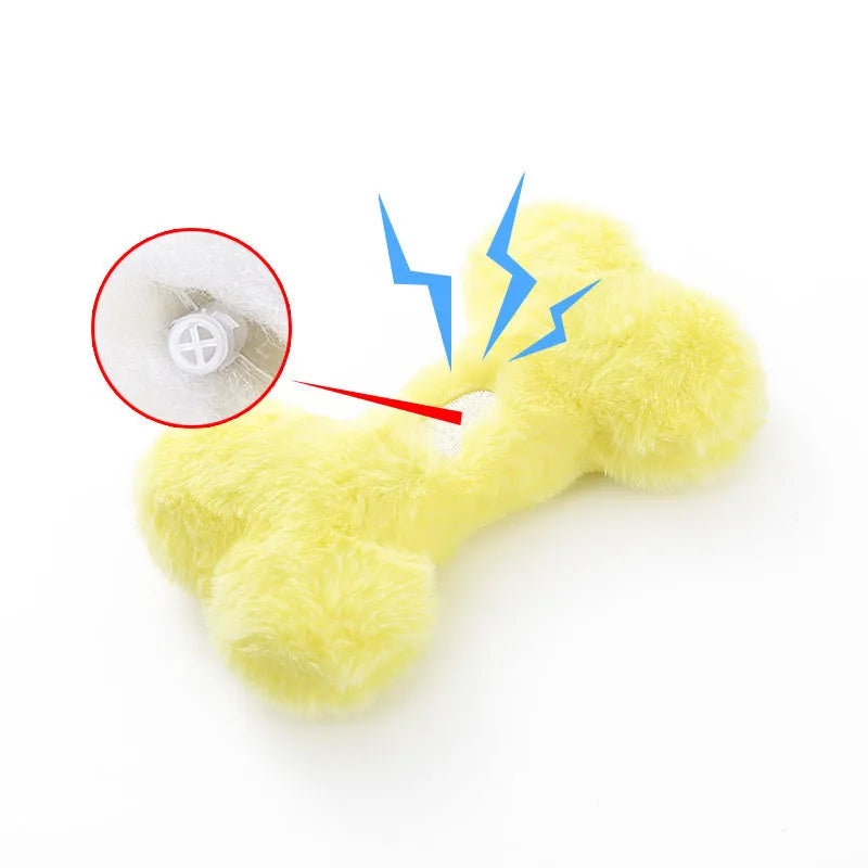 Blue Love Bone shaped plush dog toy with bite resistant texture and internal squeaker.