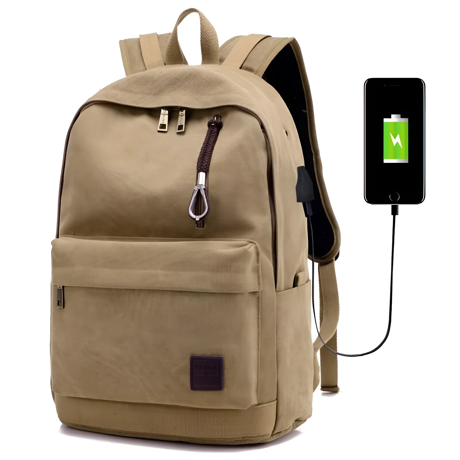 Canvas backpack with USB charging port and computer pocket in multiple colour options