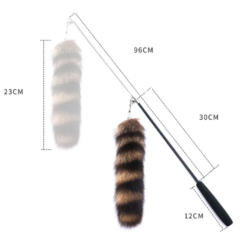 Black cat toy wand with elastic string teaser measuring 42 cm for interactive play
