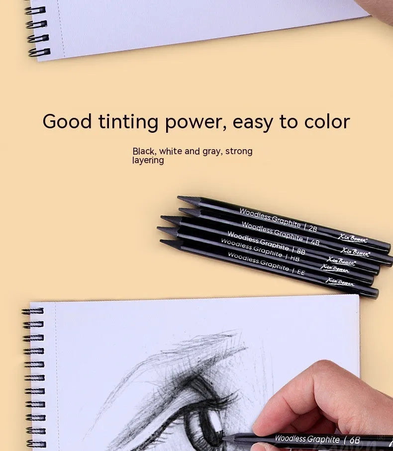 Wood-free graphite sketching pencil set with six different grade pencils for art drawing