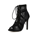 Black suede women's lace-up high heel shoes with pointed toe and 11.5 cm heel.