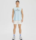 Men's loose-fitting mesh sports vest in blue, shown on a manikin, for summer fitness activities.