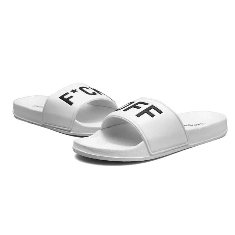 Men's black open-toe slippers with rubber sole showing size range from 36 to 46
