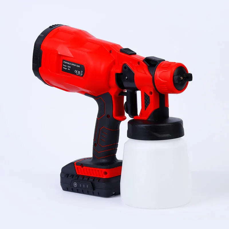 Blue cordless paint spray gun with watering can and lithium battery