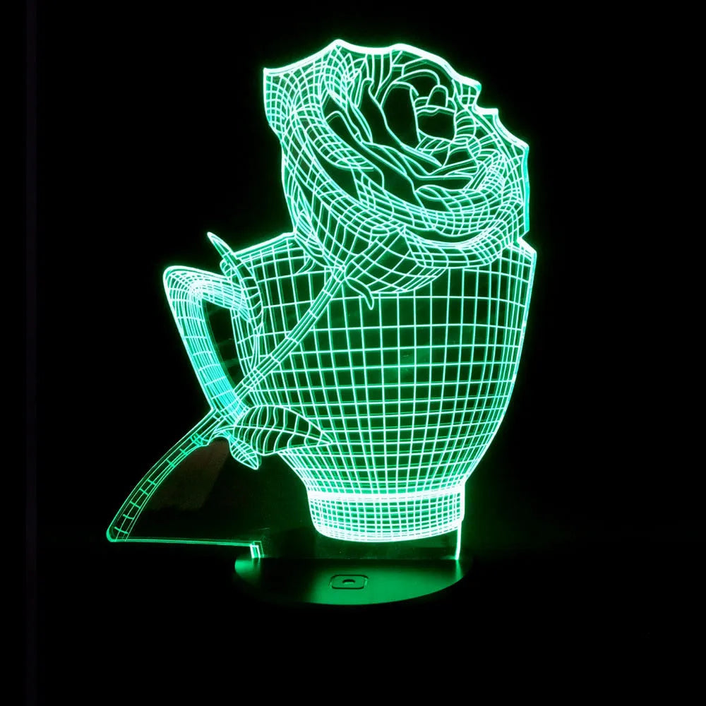 3D rose flower design night light with colour changing LEDs in acrylic panel with ABS base