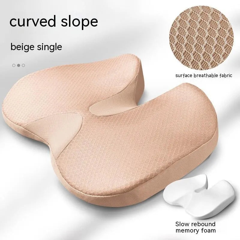 Curved bevel seat cushion with memory foam core for anal and tailbone support in multiple colour options