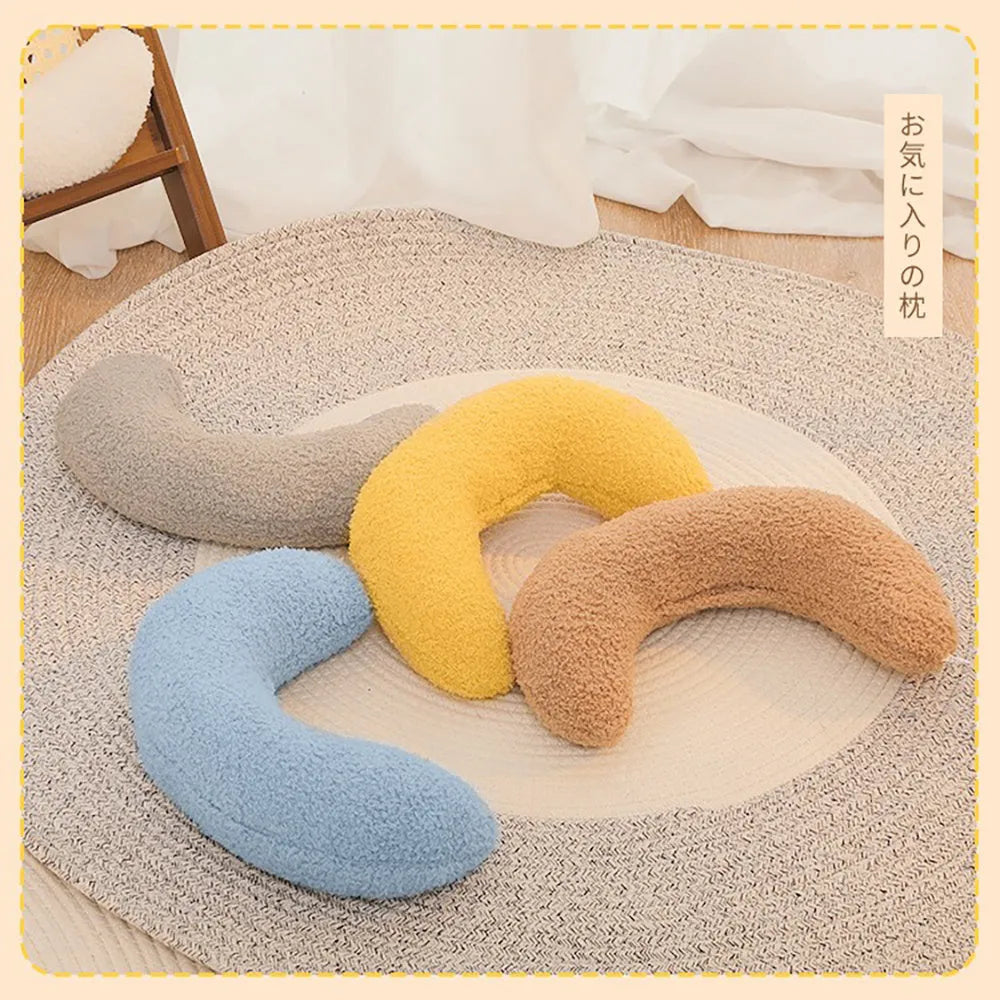 U-shaped blue cat pillow with adjustable collar for cervical protection and support