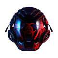 Black bioweapon full face helmet prop mask with tech-themed CYBER04 design