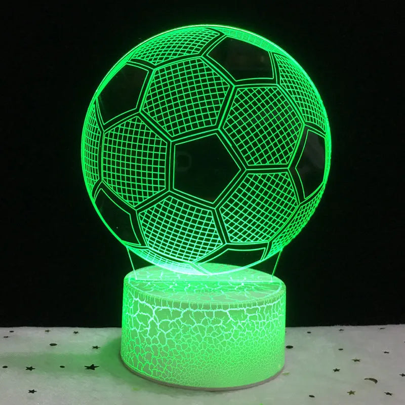 3D football night light showing colour changing display with touch controls and USB cable