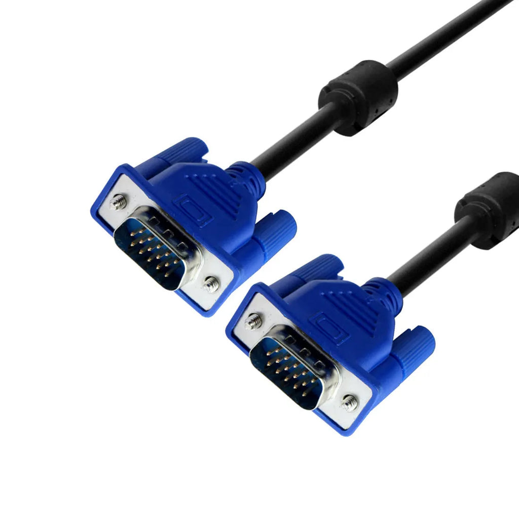Black VGA computer cable with blue connector measuring 1.5 metres for monitor to PC connection