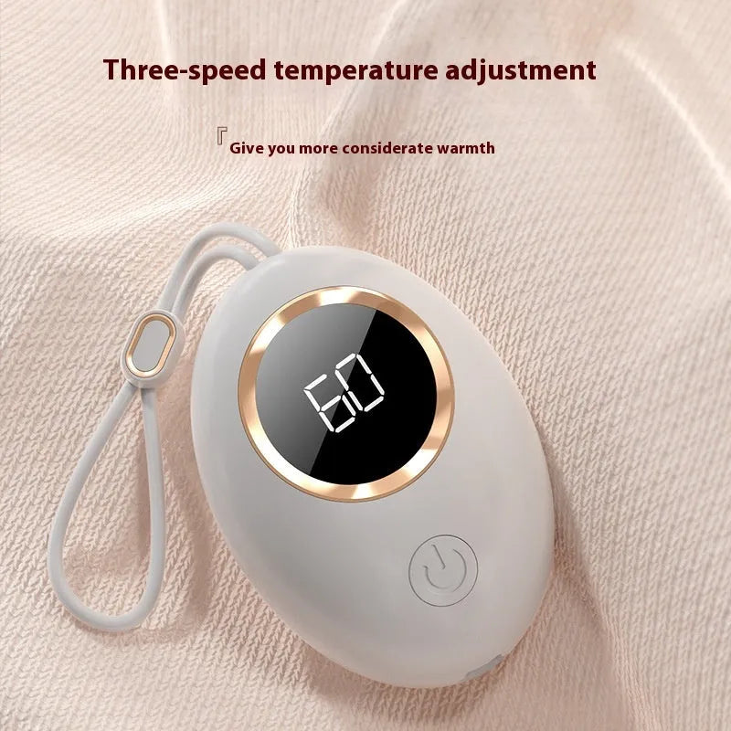 Mini USB hand warmer power bank with digital display in pink and blue colors