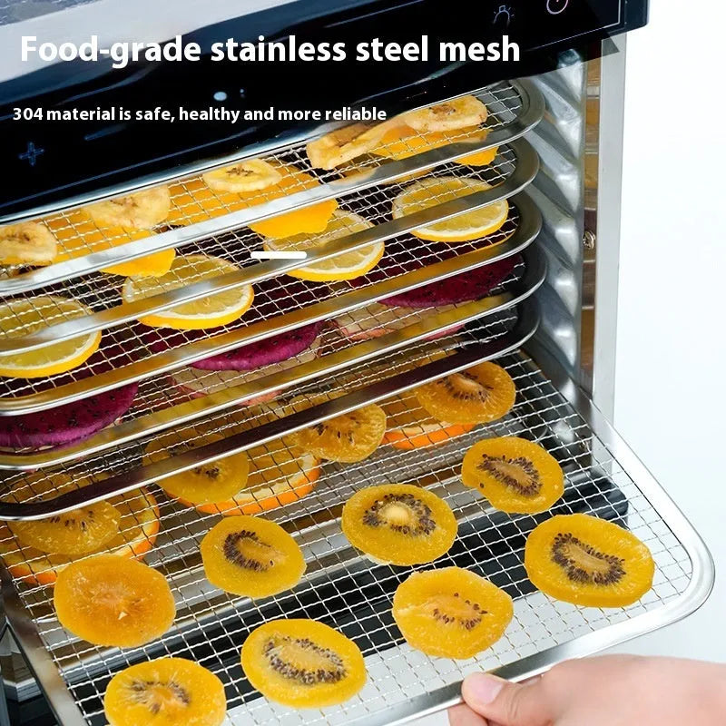 Stainless steel fruit dehydrator with visual skylight window and LED control panel