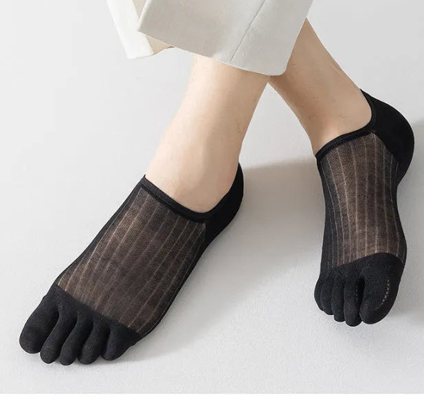 Modal cotton five-finger ultra-thin boat socks in black, dark grey, khaki, light grey and white colours