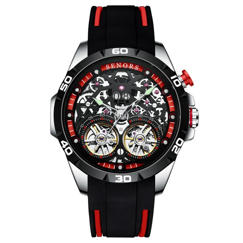 Men's automatic mechanical watch with luminous hands and hollow skeleton dial in business style