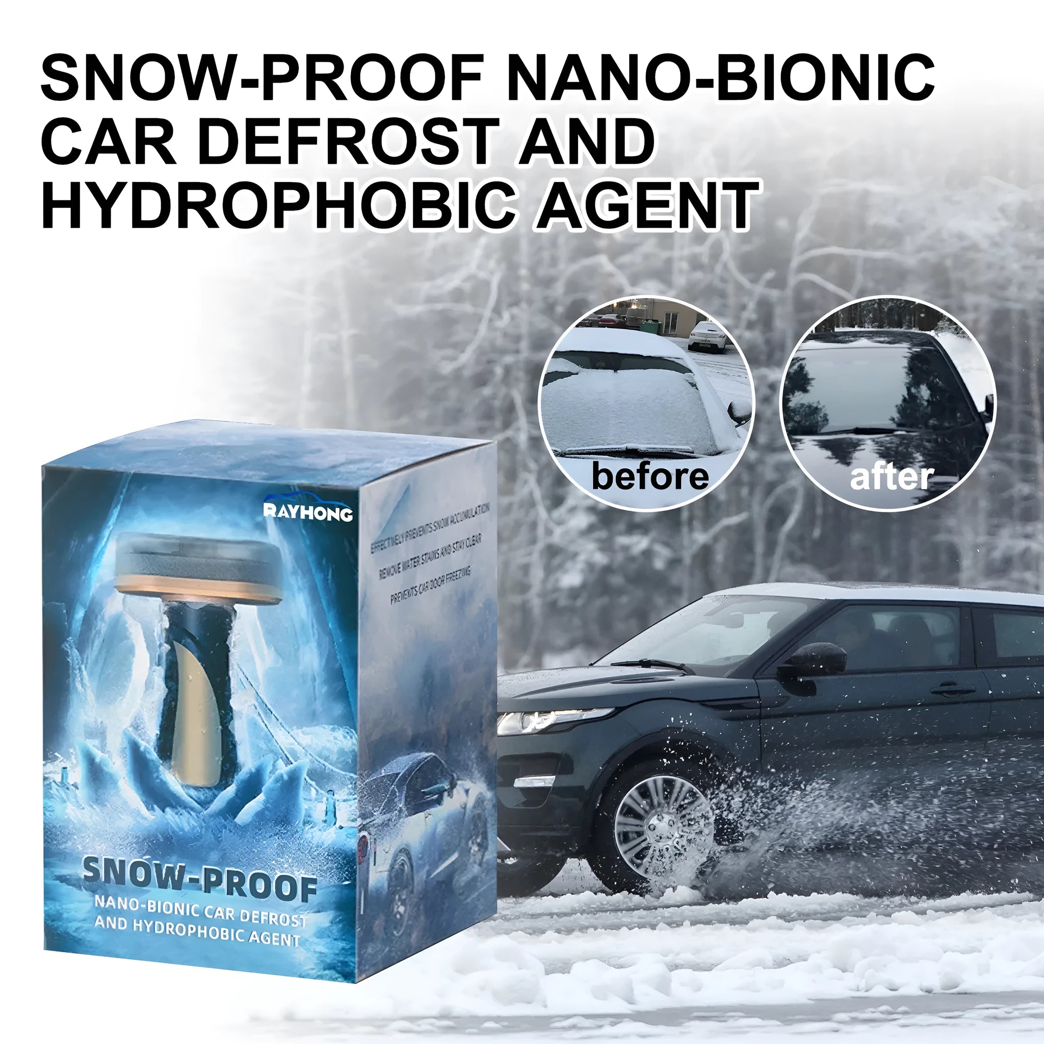 Car snow brush with hydrophobic nano coating and compact PE plastic handle