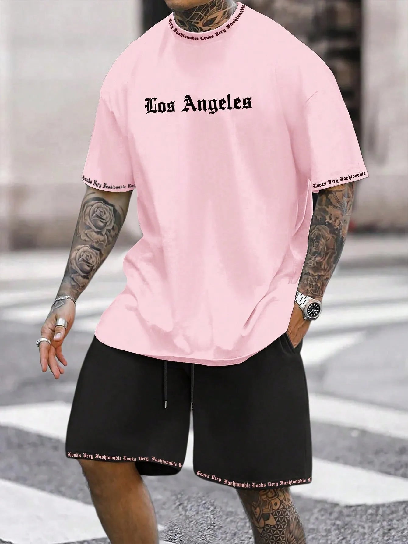 Men's printed sports shorts suit with short-sleeved top in multiple colour options