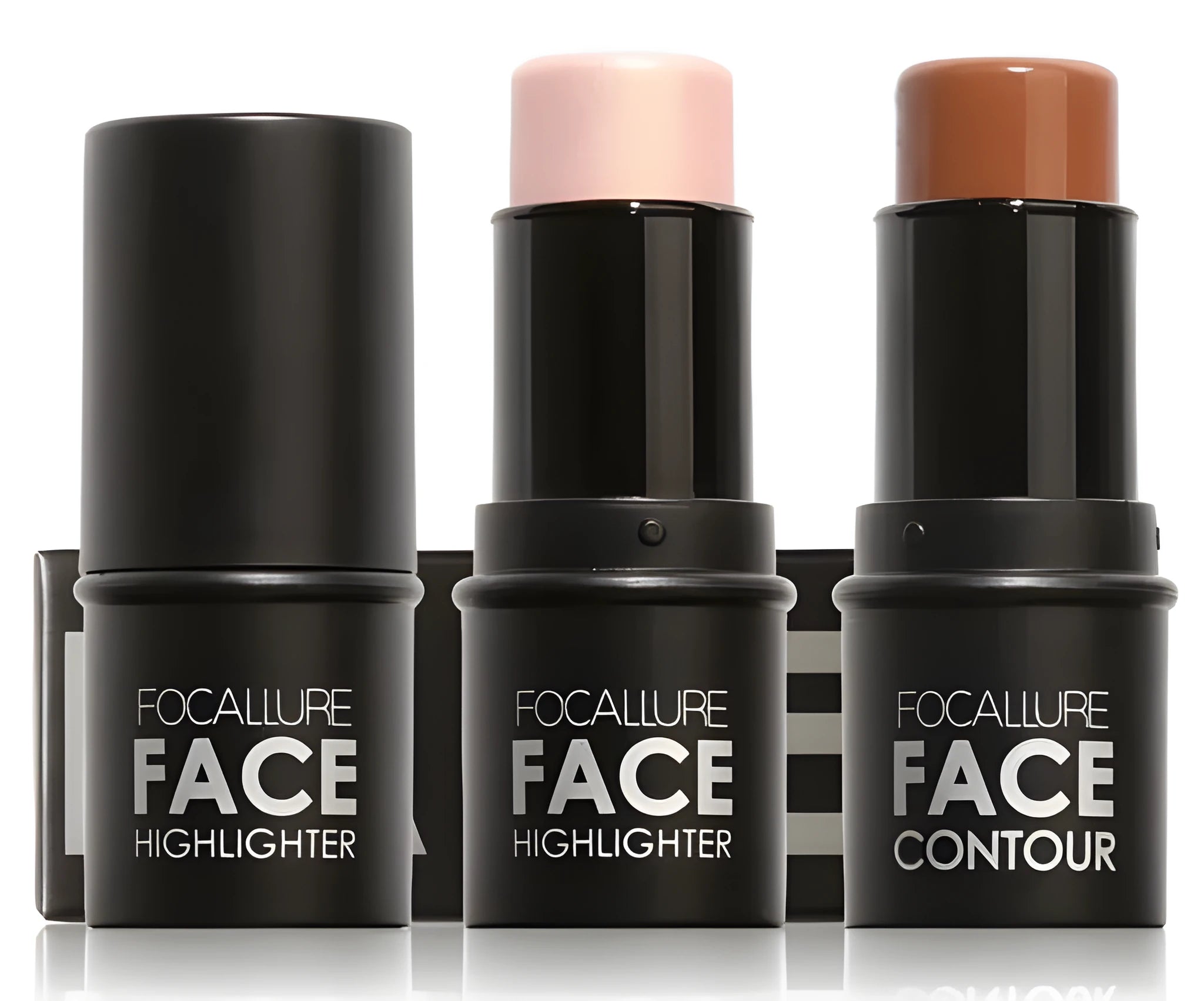 Four-shade face contour highlighter compact for cheekbone and brow bone application.