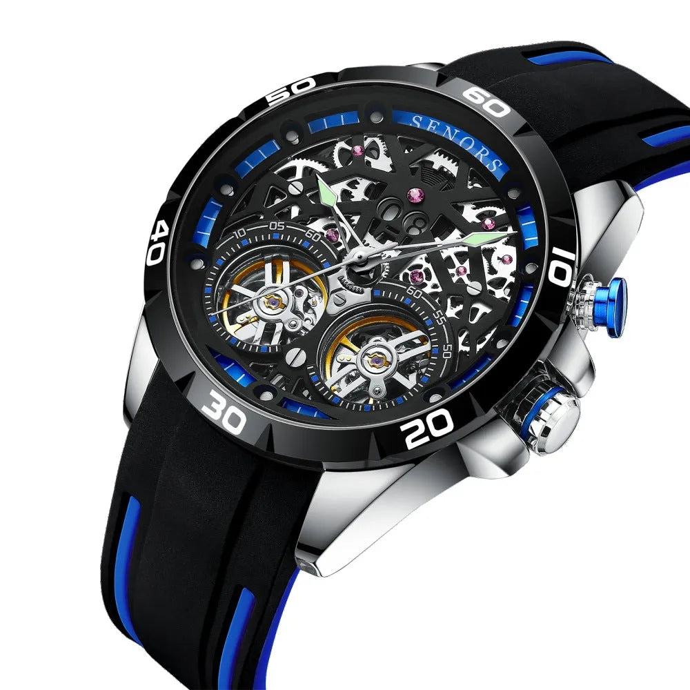 Men's automatic mechanical watch with luminous hands and hollow skeleton dial in business style