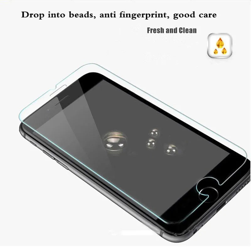 Tempered glass screen protector with 9H hardness for smartphone display.