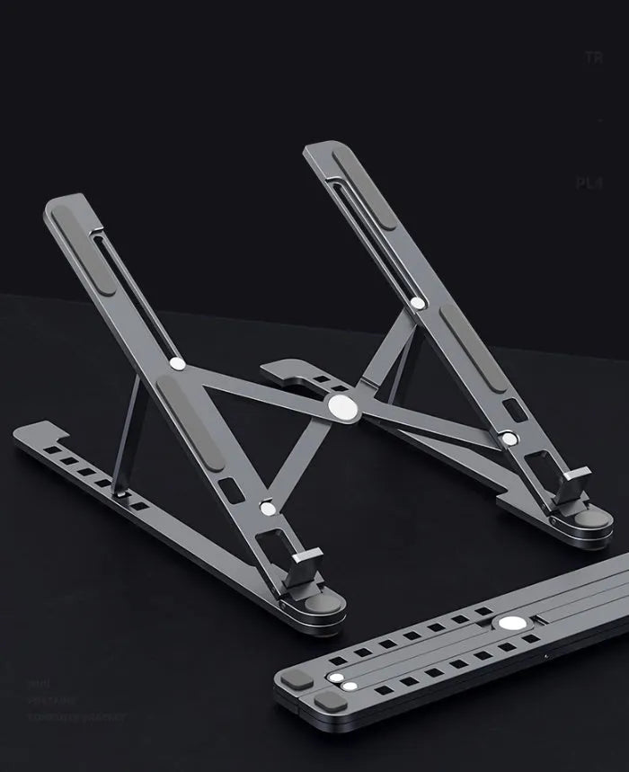 Foldable aluminum alloy laptop stand adjustable height for MacBook and tablets in deep grey