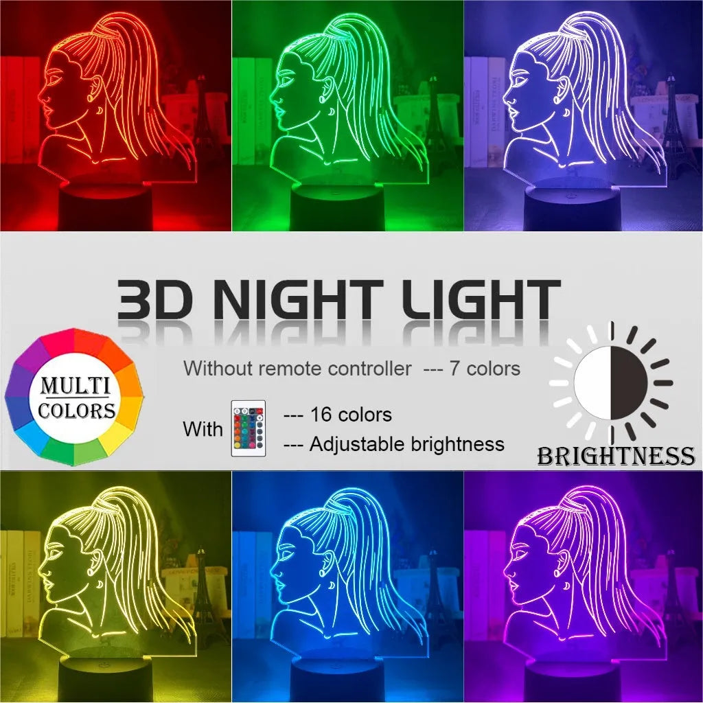 Slim white acrylic 3D decorative night light with LED illumination and remote control on a table.