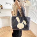 Cartoon rabbit ears plush shoulder bag in solid colour with large tote capacity