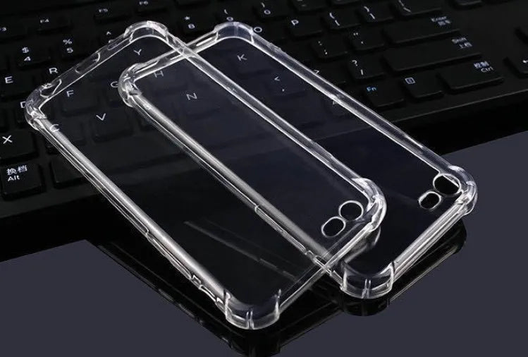Clear transparent TPU shockproof iPhone case shown on a mobile phone.