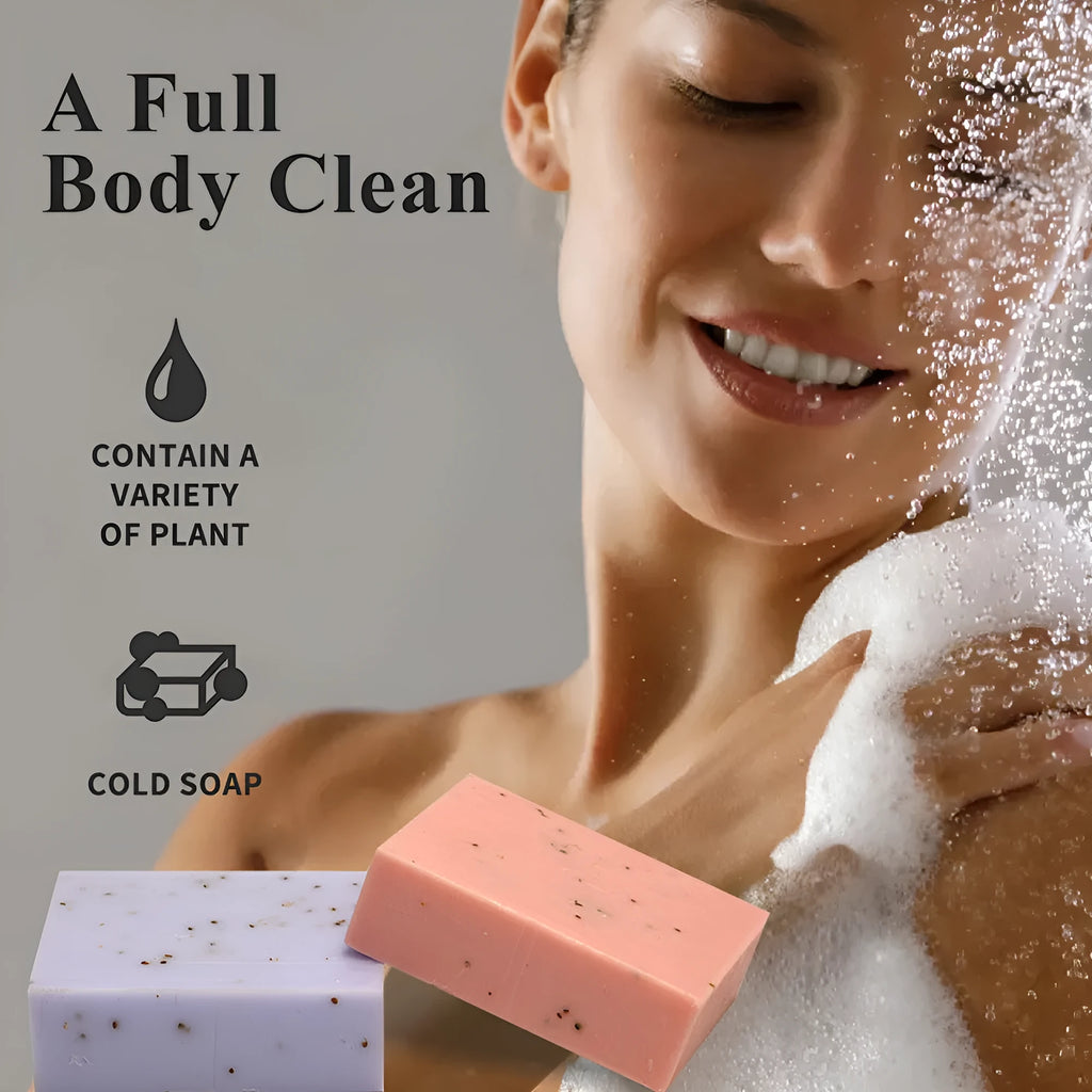 Handmade frosted essential oil soap bar showing textured surface with natural fragrance options