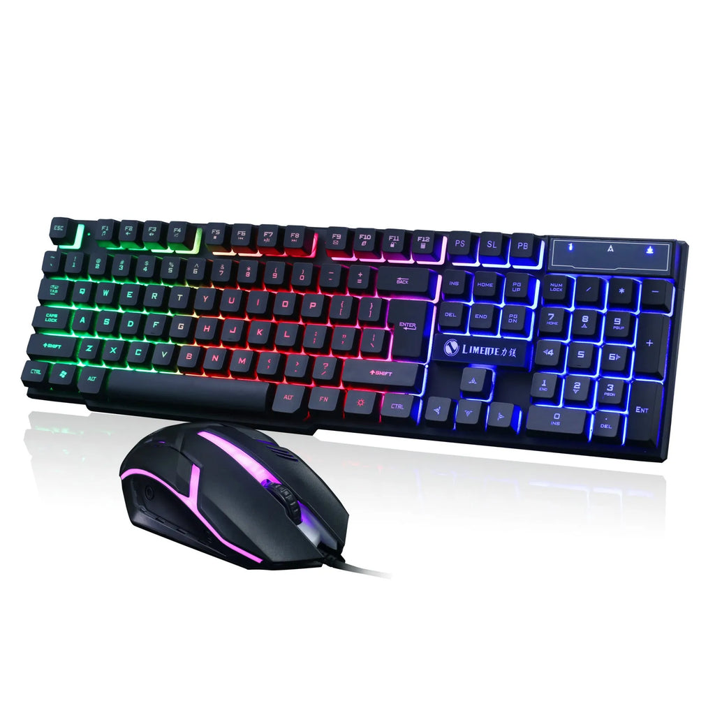 Limei Gtx300 white backlit gaming keyboard and mouse set on desktop