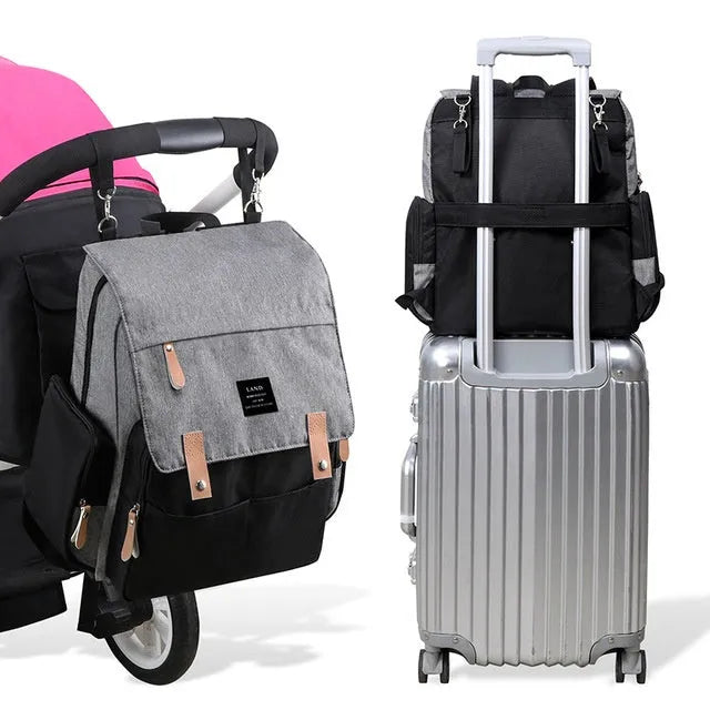LAND Mommy large capacity oxford cloth diaper backpack with changing mat in grey colour.