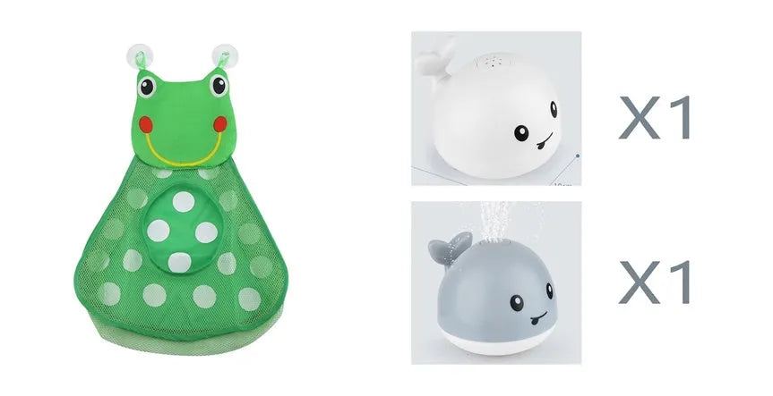 Automatic electric whale bath toy spraying water with flashing coloured lights