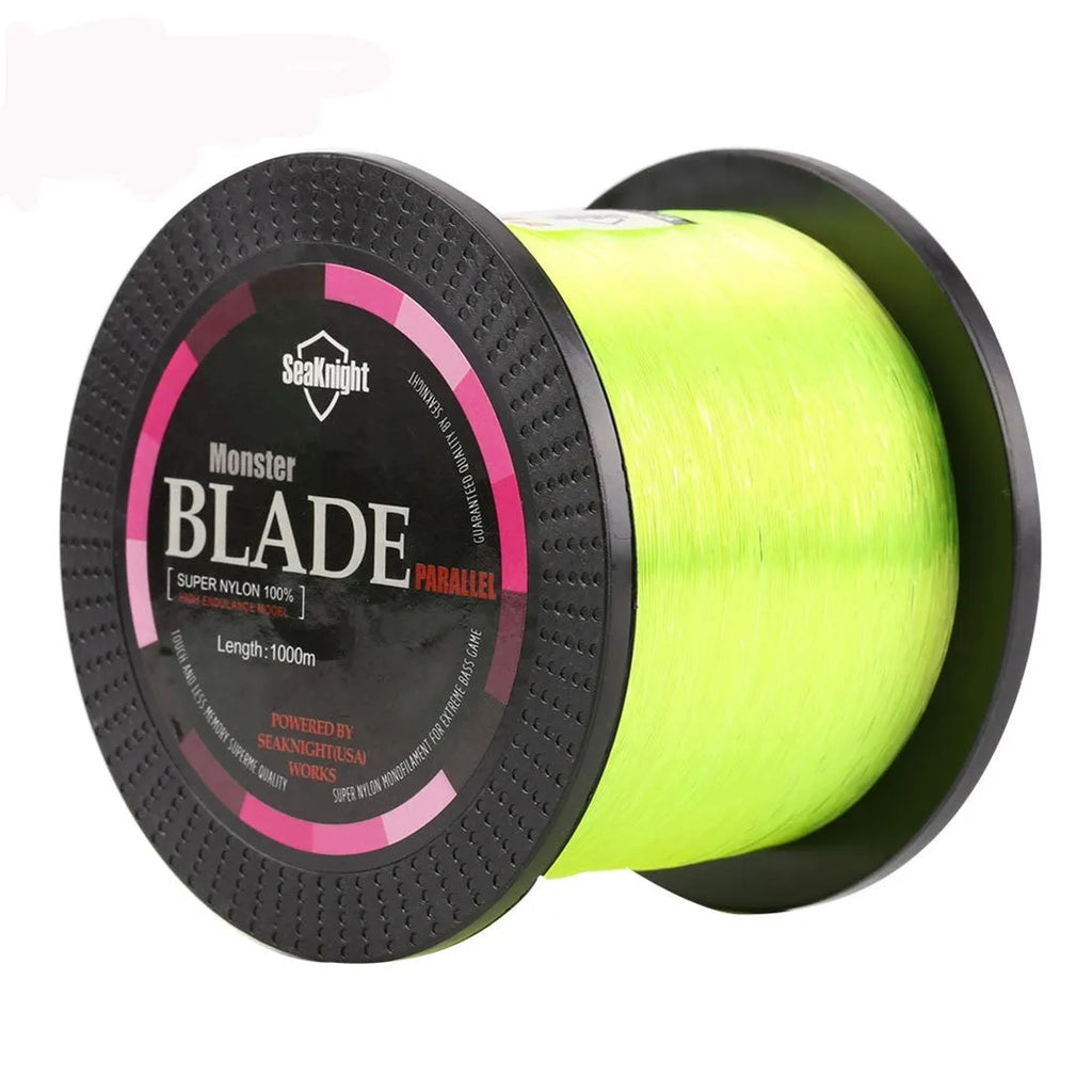 Seaknight1000 M nylon monofilament fishing line spool in black, blue, green, white, or yellow.