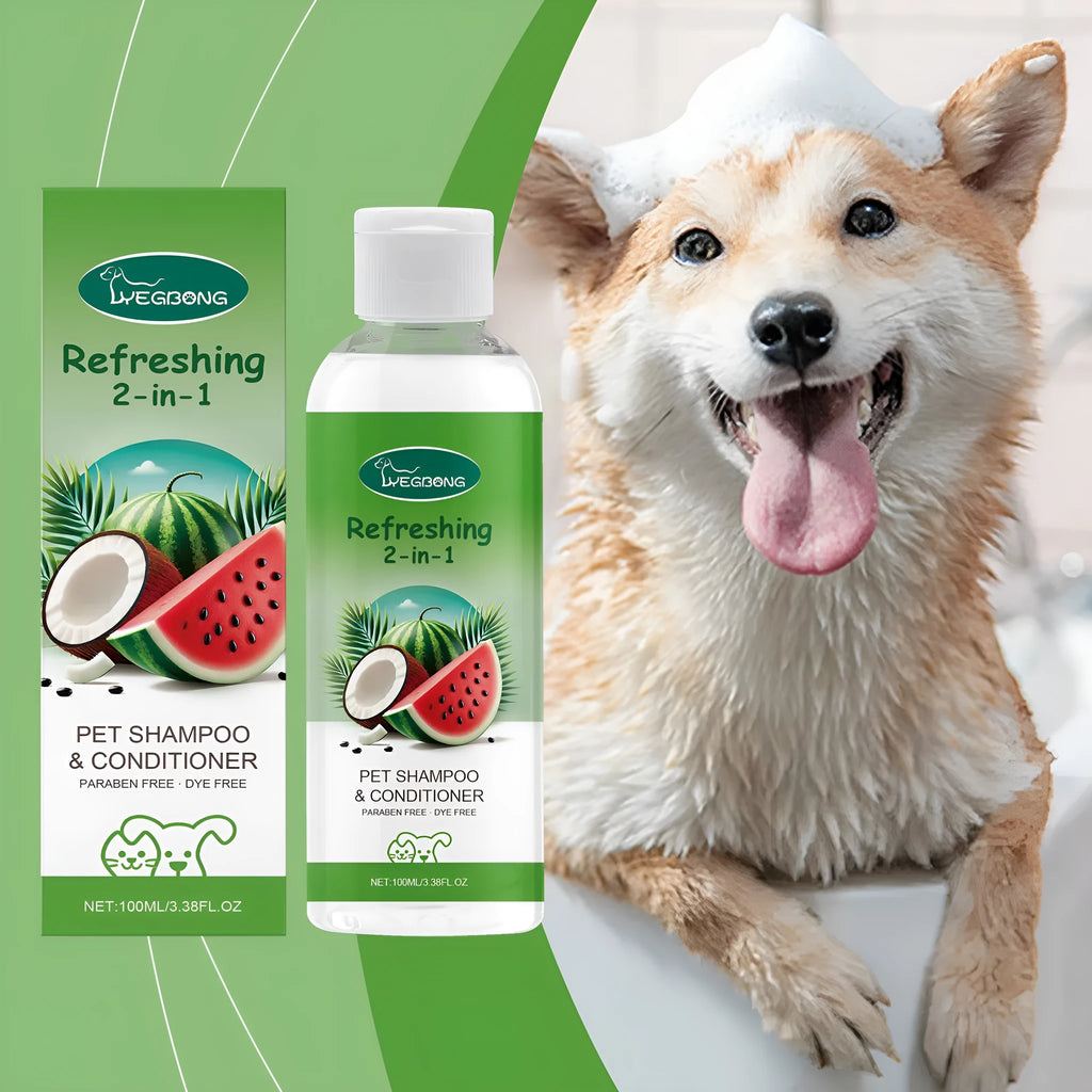 100ml pet 2-in-1 shampoo shower gel bottle with coconut and watermelon extracts for dogs cats