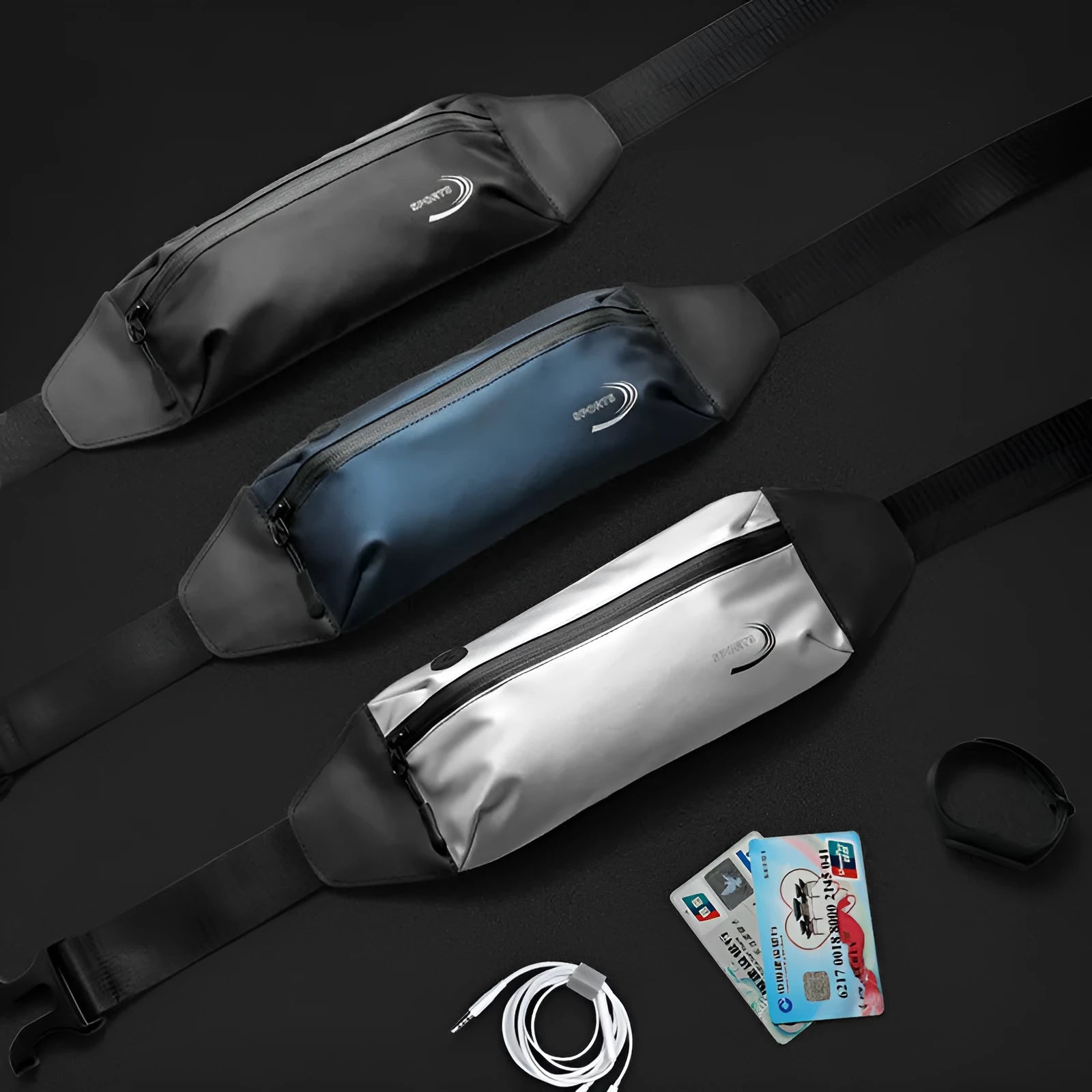 Men's blue waterproof waist bag made from Oxford polyester fabric for sports activities