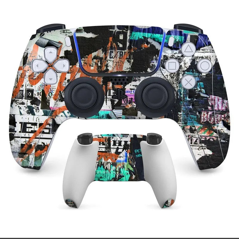 PS5 controller protective skin set in PVC material with micro-frosted finish, showing front and back stickers.