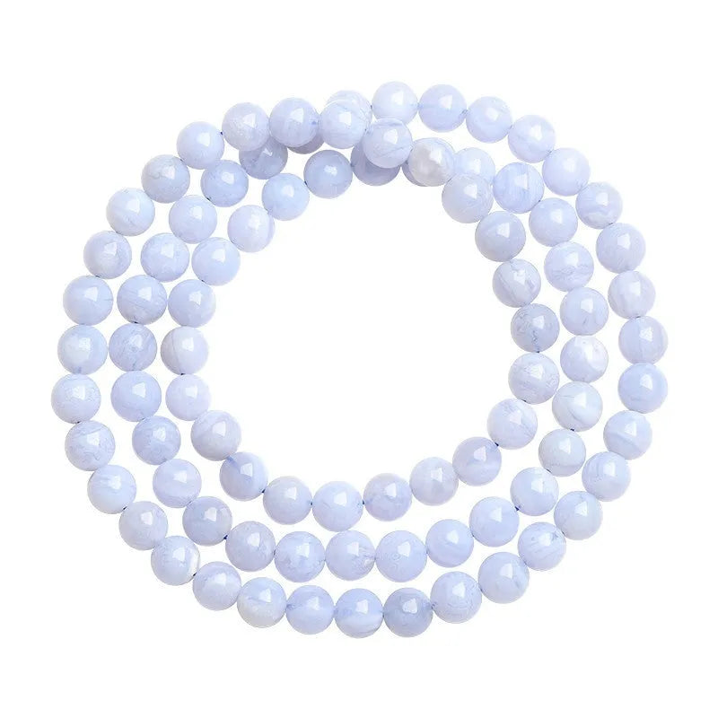Blue agate bracelet with multi-circle pattern and scattered beads, natural stone jewellery