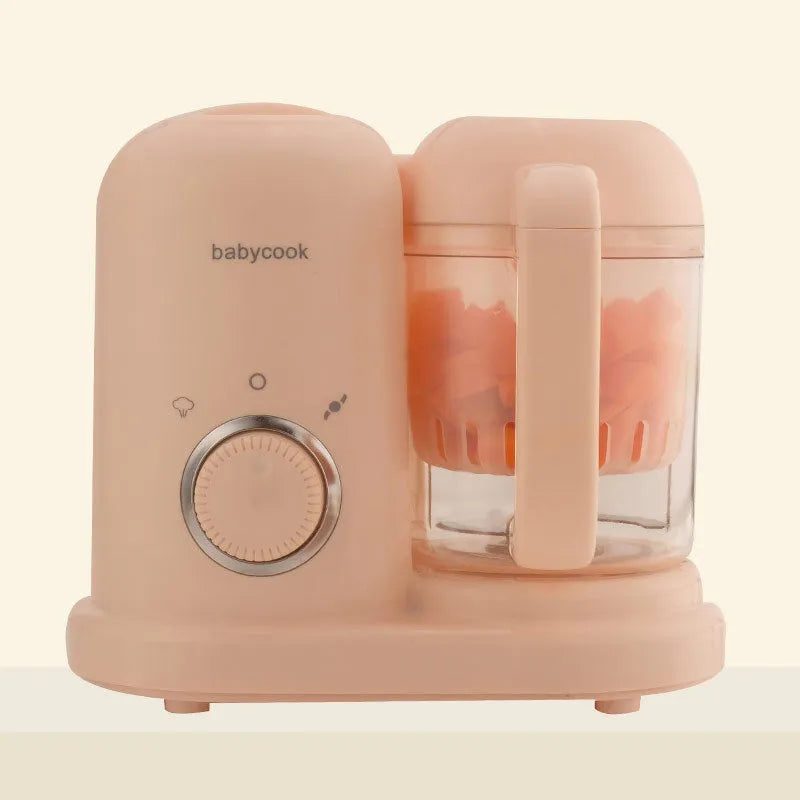 Baby food processor with steamer and blender functions in green or pink colour