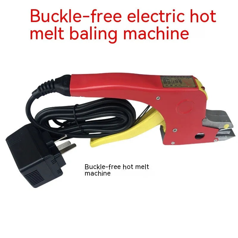 Electric hot melt packing machine kit with plastic steel tensioner and yellow packaging tape