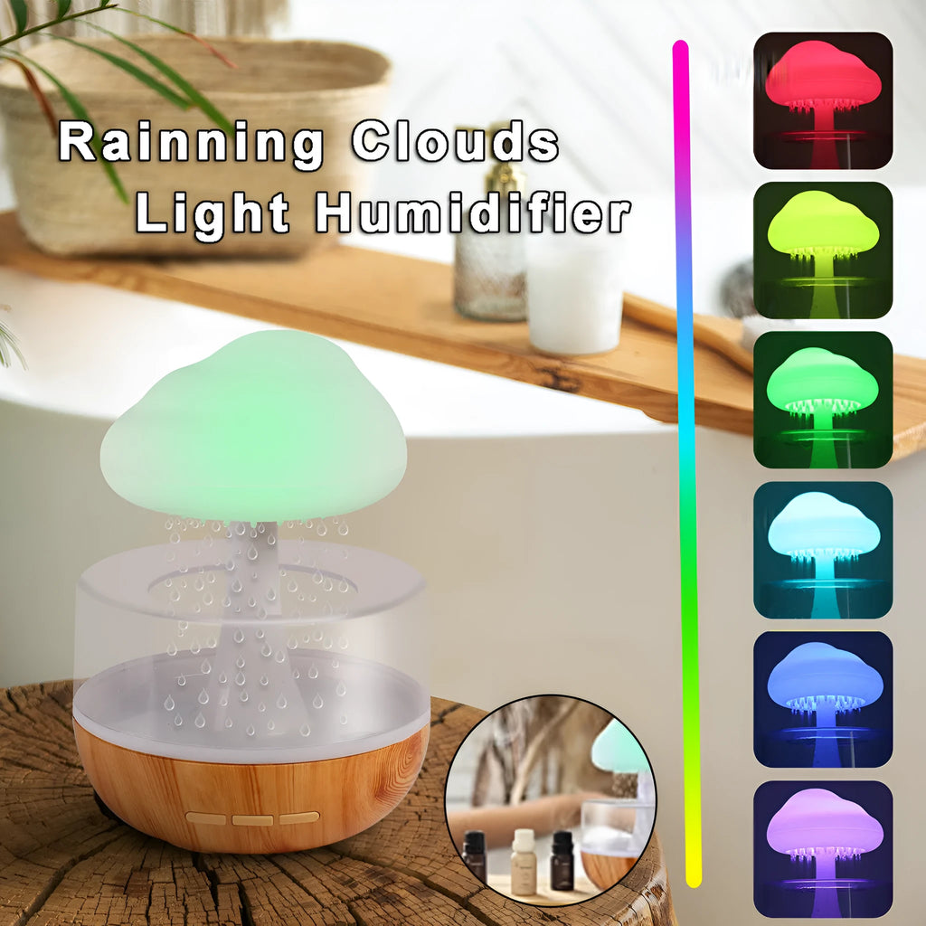 White cloud-shaped humidifier with LED lights and essential oil diffuser