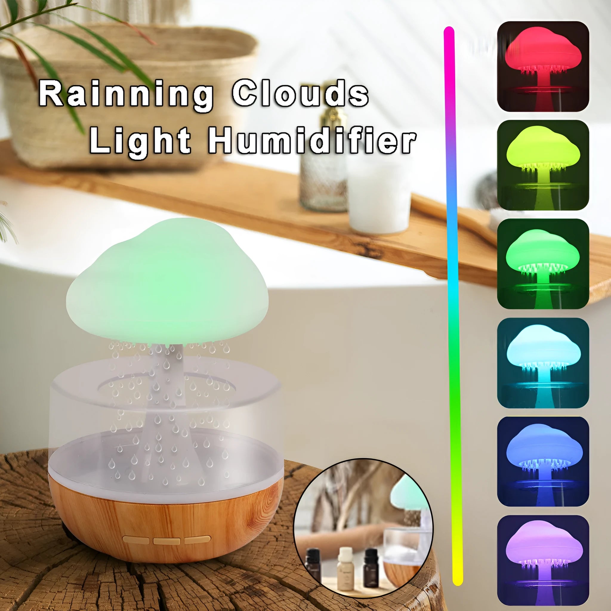 White cloud-shaped humidifier with LED lights and essential oil diffuser