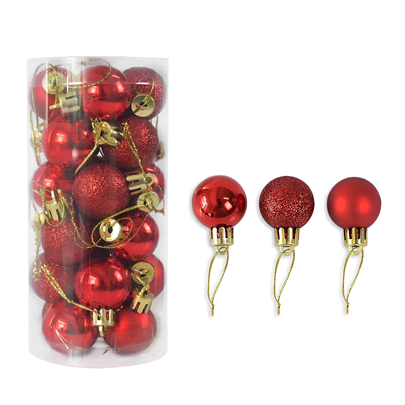 Shiny electroplated Christmas ball ornaments in various colours, each 3cm in diameter