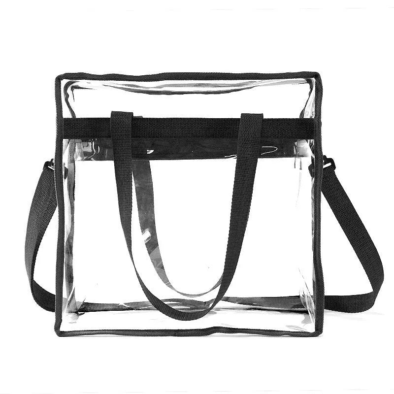 Women's transparent front compartment PVC messenger crossbody bag in multiple colours with side mesh pocket