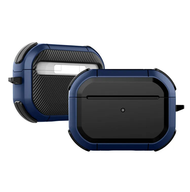 Black TPU and PC protective shell case for AirPods Pro and AirPods 1/2 generation earphones.