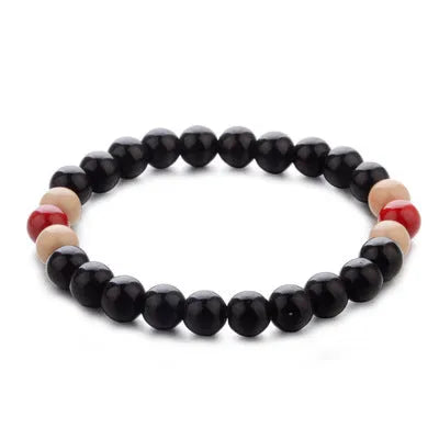 Natural stone bead bracelet with lava stone components for essential oils in ethnic style design