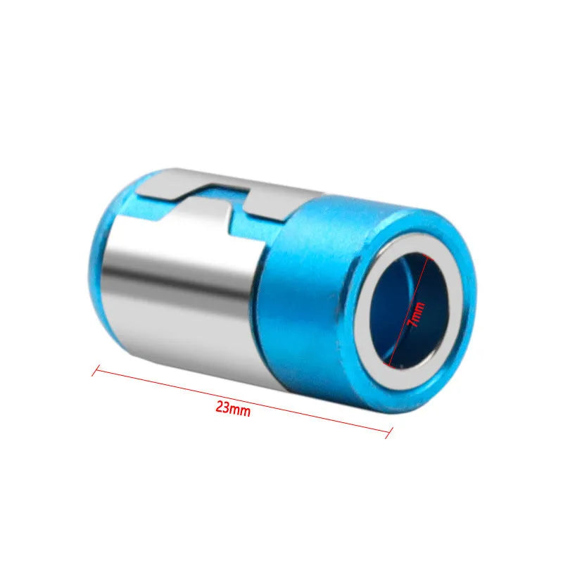 Light blue screwdriver bit with magnetic ring for slotted screws in high carbon steel